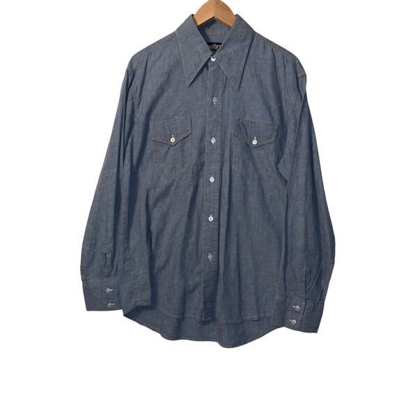 Vintage 70's 80's Cellini blue button up sz L - Picture 4 of 9